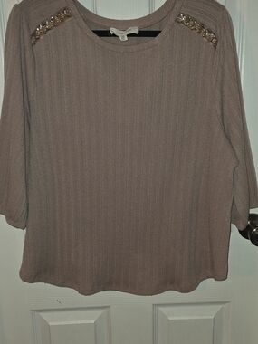Women’s Blouse with Shoulder Embellishments - Dusty Rose